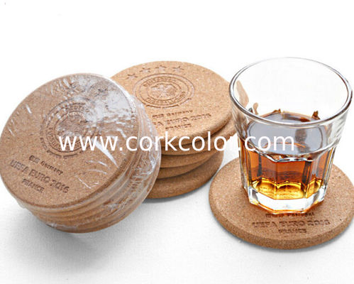 Top Rated Nature Cork Coaster with silkscreen logo, good for home and hotel