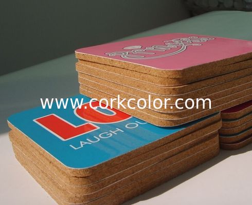 Sticker Lable Nature Cork Coaster with silkscreen logo, good for home and hotel