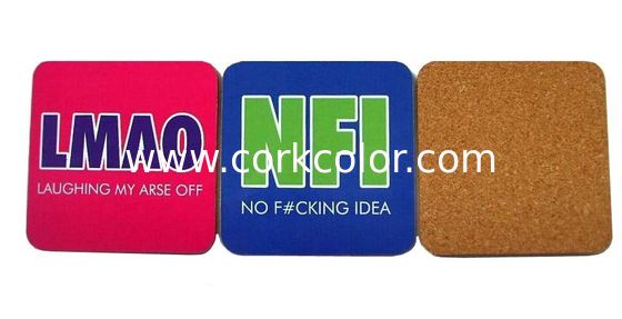 Sticker Lable Nature Cork Coaster with silkscreen logo, good for home and hotel