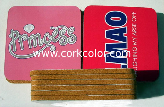 Sticker Lable Nature Cork Coaster with silkscreen logo, good for home and hotel