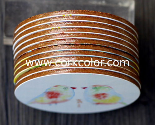 Wooden cork coaster with transparent vanished finished edge, Customized size and printed logo for home and hotel