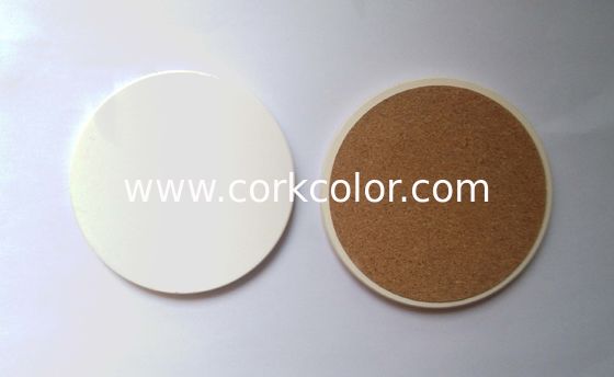 Round ceramic coaster with cork backing and UV printed/ silkscreen logo