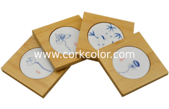 Square ceramic coaster with Bamboo base, customized design is acceptable