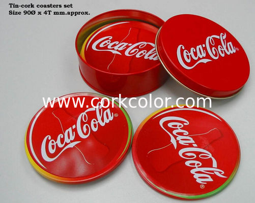 Promotional cheap fashion tin coaster with cork base set 4  in tin box