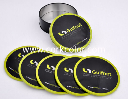 Mordern style Square Shape tin coaster with cork base set 4 in a tin box