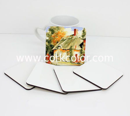 Glossy Square 4''x4'' Sublimation MDF Coasters with Cork Back, 3mm thickness