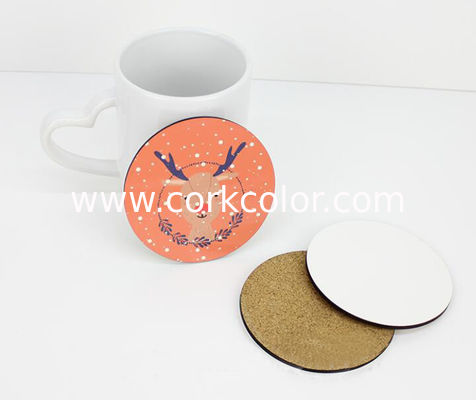 Promotional Round 3.5'' Sublimation MDF Coasters with Cork Back, 3mm thickness