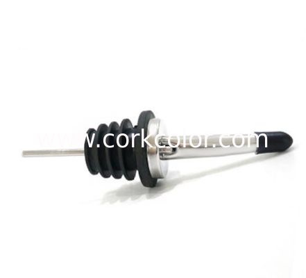 Customized Food Grade Stainless Steel Liquor Pourer with TPE/Silicon Stopper and Black Cap