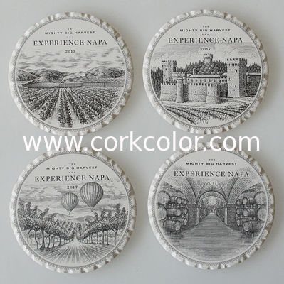China Factory Wholesale Price 4'' Shiny Round Ceramic Cork Coaster for Gift, Promotion Use, Set of 6