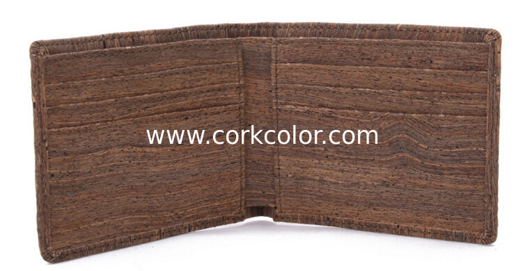 Brown color cork raw material men wallet 11x9cm with card and money slot, customized logo